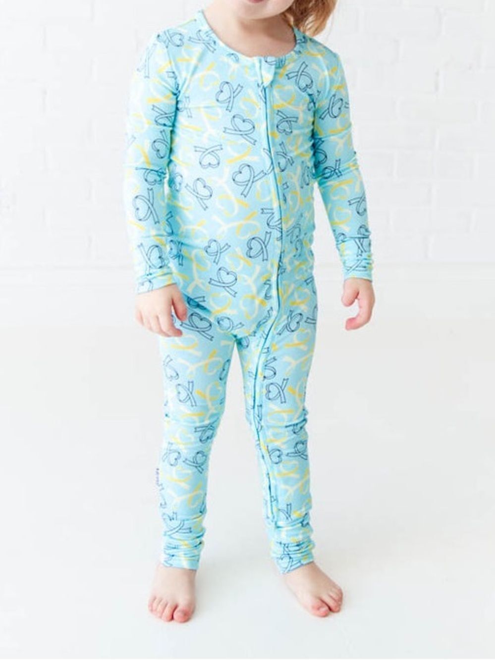 Dreamiere Blue Heart Of Gold Ribbon Infant Bamboo Zippy One Piece Footie